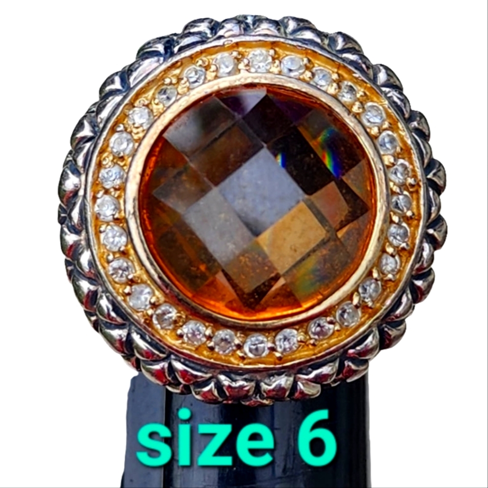 Sterling silver ring with Yellow Orange Diamonds Dome top size 6 Fine Jewelry